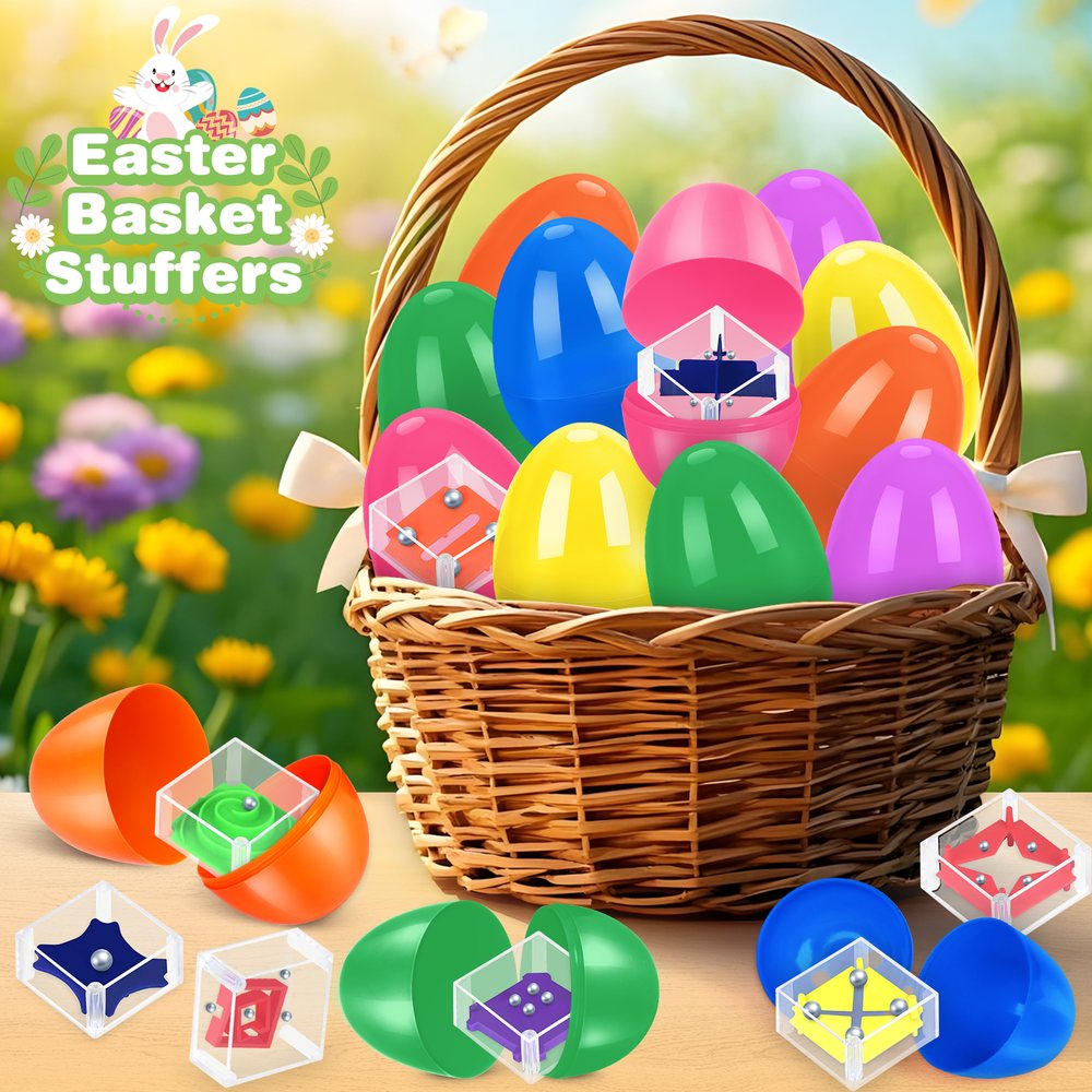 Aigybobo Easter eggs with finger puppets in a basket