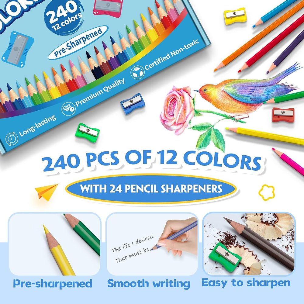 Colored Pencils, 240 Count with Sharpeners photo 3