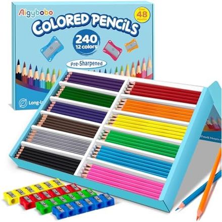 Aigybobo Colored Pencils, 240 Count with Sharpeners