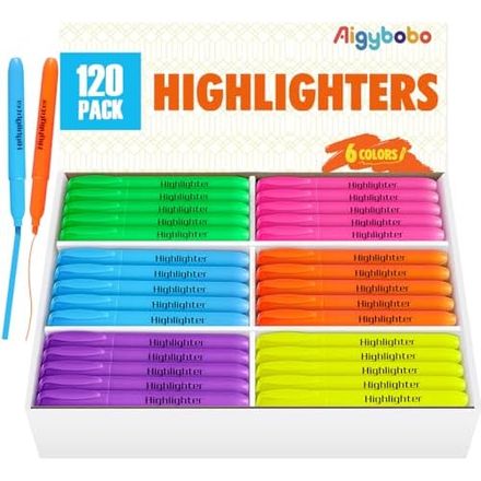 Aigybobo Highlighters, 120 Pack — 6 Colours