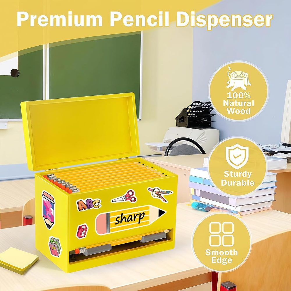 Wooden Pencil Dispenser for Classroom — Yellow photo 3