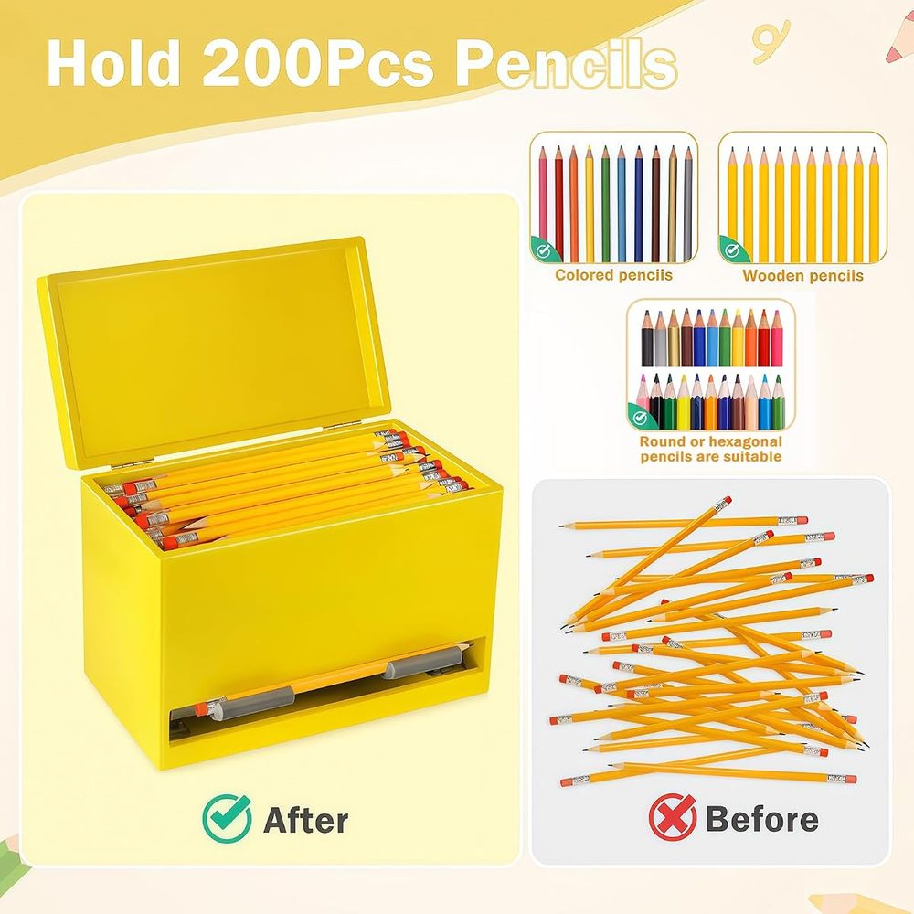 Wooden Pencil Dispenser for Classroom — Yellow photo 4